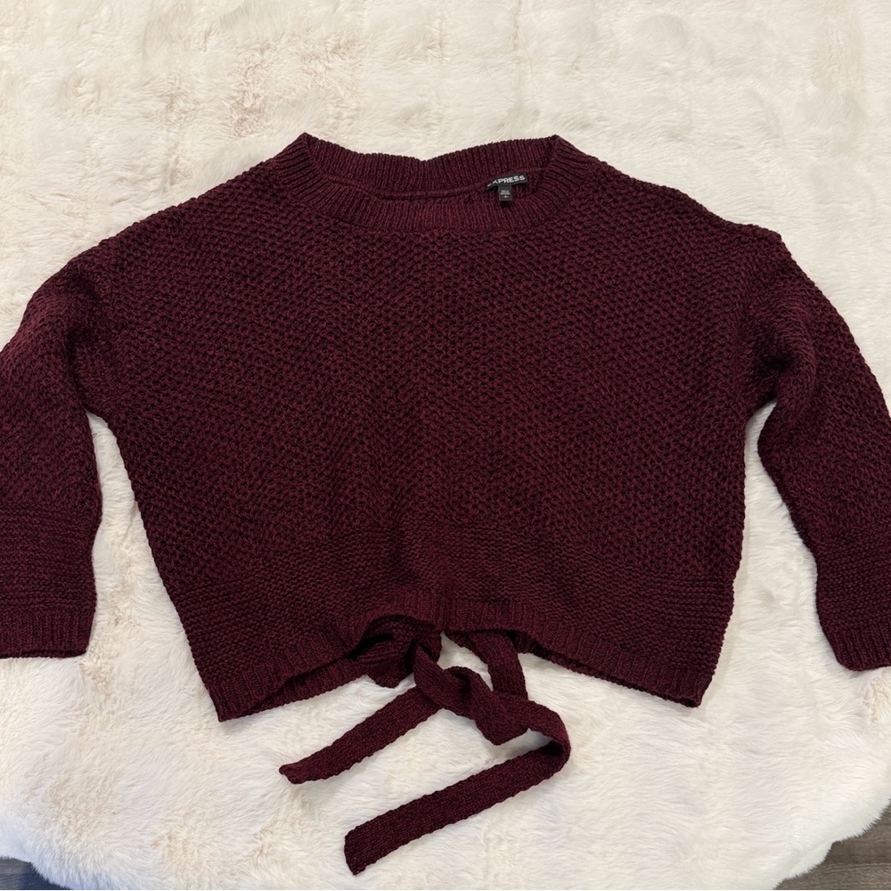 Express Burgundy Knit Tie-Front Sweater